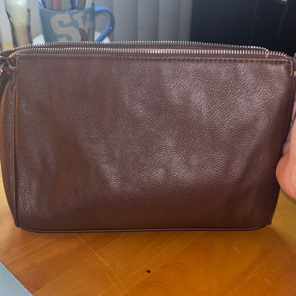 Nine West Brown Pebbled Leather Shoulder Bag Silver Hardware - Picture 3 of 4